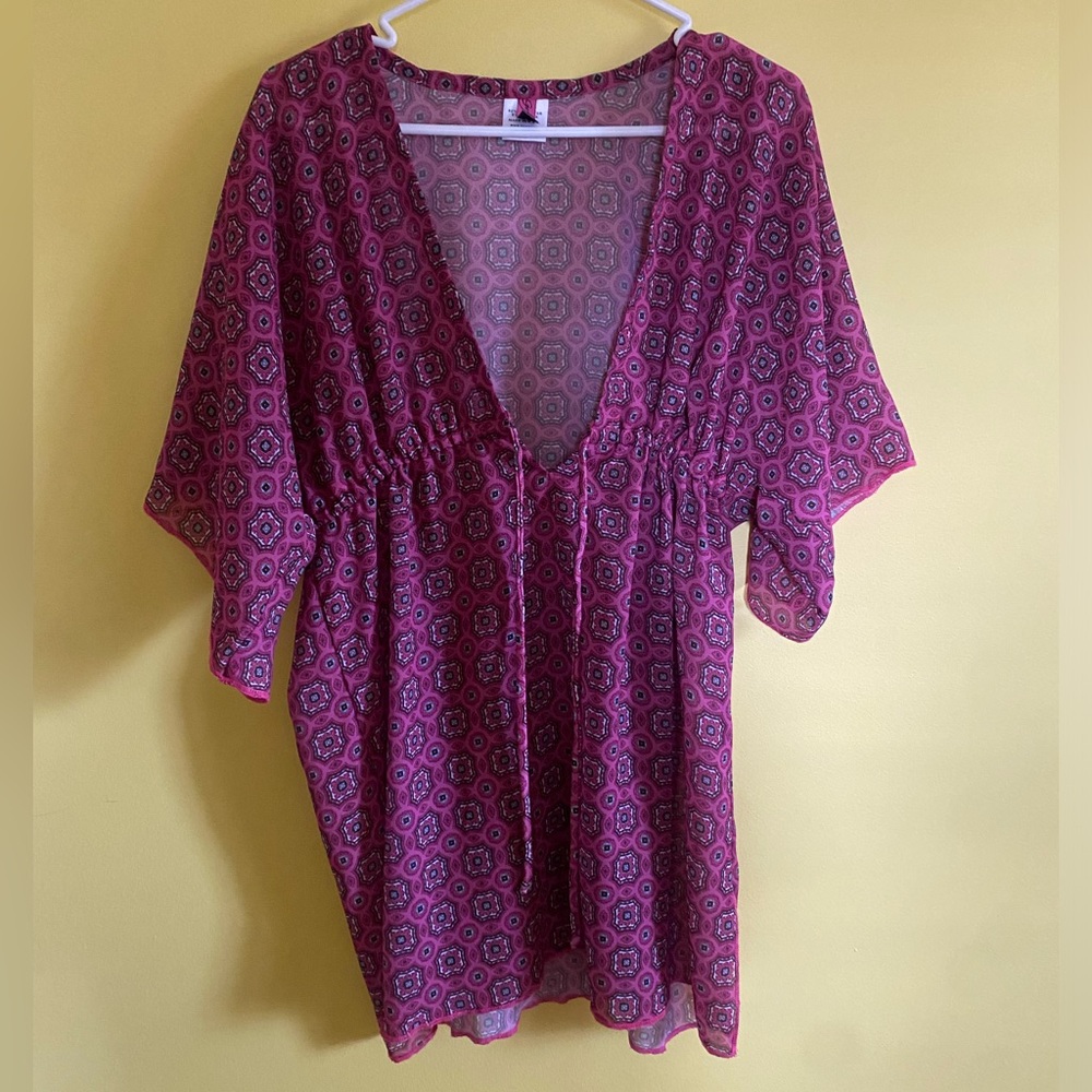 geftaki vintage women’s swim cover up Medium Pink Black